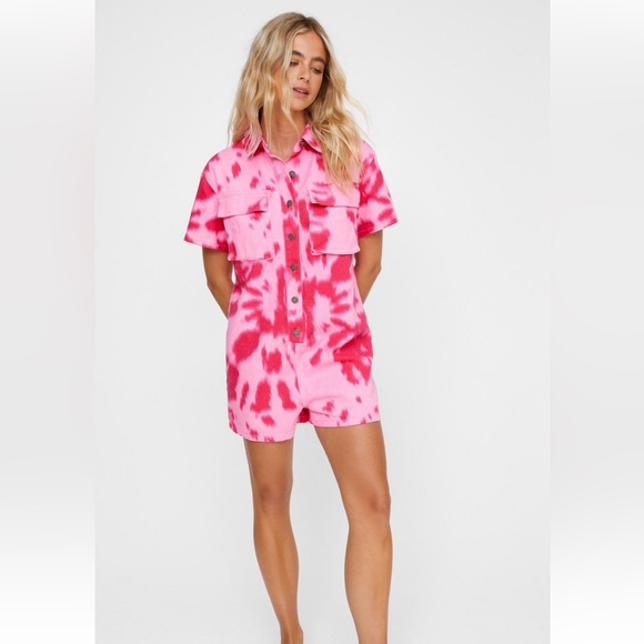 NWT NASTY GAL - Printed Tie Dye Denim Romper - Picture 2 of 4